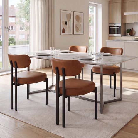 Wahson Esszimmerstühle 4er Set PU Leder, Moderne Küchenstühle Essstühle Polsterstühle mit Schwarzen Metallbeinen für Esszimmer Küche Wohnzimmer, Braun