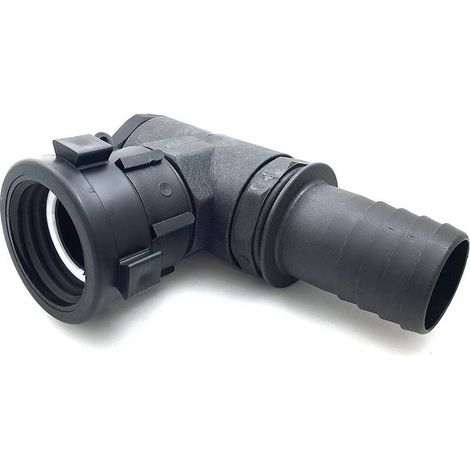 Raccord femelle S60x6 écrou tournant avec coude 90°et sortie male cannelé 50mm (1/4)