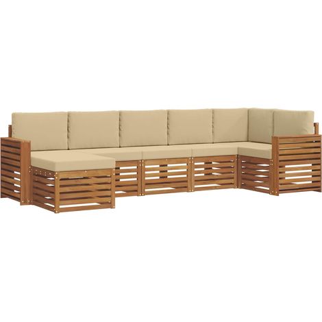 Ensemble de canapé d'angle avec coussin 7 pcs Salon de jardin Naturel et Beige (1/5)