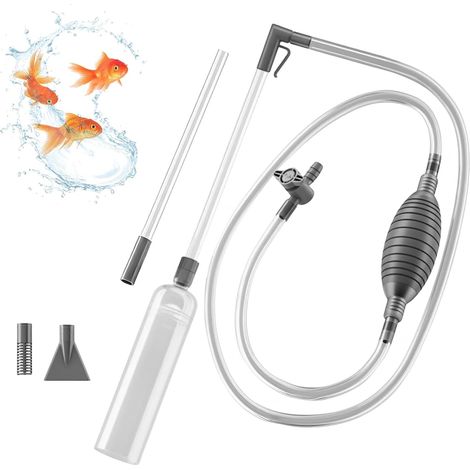 Nettoyeur d'Aquarium 3 en 1 avec Tuyau 3m, Aspirateur à Gravier et Siphon Changement d'eau, Kit de Nettoyage Manuel pour Sable et Vase avec Robinet d’Arrêt (Gris) (1/5)