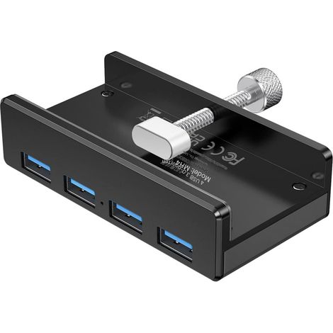 USB Hub 4 Ports - USB 3.0 - 5 Gbps - Clip Mount Design - For Monitor And Desktop - Black (1/5)