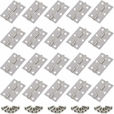 20 piezas de bisagras de acero inoxidable, bisagras para puertas, bisagras de aplanamiento, bisagras para puertas de armarios, bisagras para ventanas, bisagras para armarios de color plata con 20 torn (1/4)