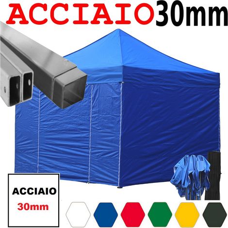 Gazebo 3x3 m blu pieghevole portatile estendibile richiudibile estensibile acciaio con laterali per fiere eventi stand chiosco tenda tendone mercato mercatino (1/5)