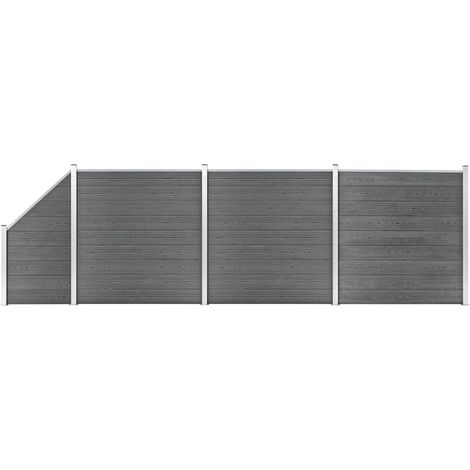 Set de valla 3 cuadradas + 1 oblicua WPC gris 619x186 cm vidaXL