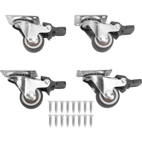 Jeffergarden Lot de 4 petites roulettes pivotantes en acier et caoutchouc de 2,5 cm de diamètre, avec frein et 16 vis, pour meubles-DOU