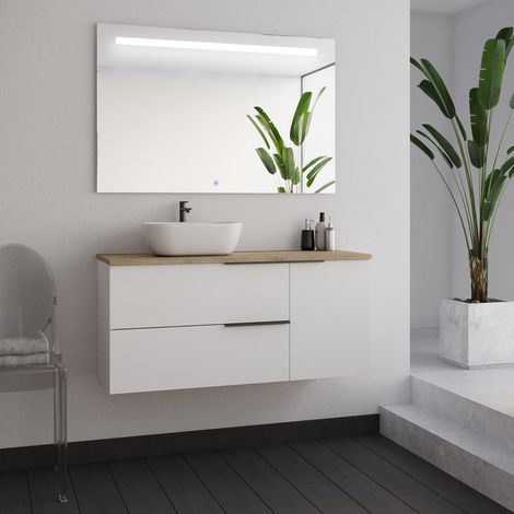 Meuble de salle de bain 100cm avec vasque à poser arrondie - blanc - KING et un miroir Led STAM (1/5)