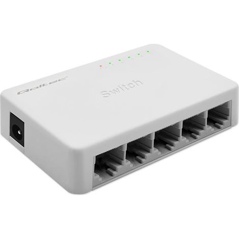 Conmutador de red no gestionado Qoltec con 5 puertos RJ45 1000 Mbps Fast Ethernet LAN (1/5)