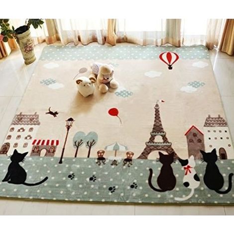 Kinderteppich – Katzenmotiv – 130 x 185 cm – Beige – Synthetik – Kinderstil (1/3)