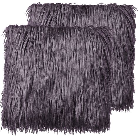 Conjunto de 2 cojines de imitación de piel suaves y esponjosos gris oscuro 45 x 45 cm Corokia (1/5)