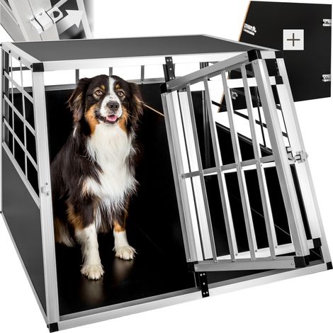 Cage de transport pour chiens sécurisée avec dos droit aluminium noir