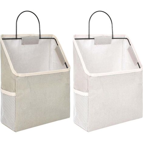 2sac de rangement suspendu -Panier de rangement mural -Avec crochet -blanc grisâtre