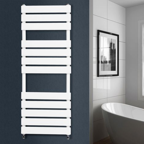 Flat Panel Heated Towel Rail Bathroom Rad Radiator White 1200x450mm (1/3)