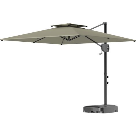 Parasol déporté carré 2,5 x 2,5 m, parasol de jardin extérieur avec manivelle, 2 bases incluses, 8 baleines, gris clair (1/5)
