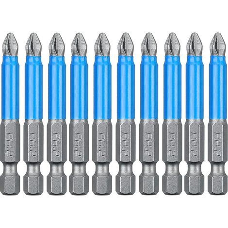 Lot de 10 embouts de tournevis PH2 magnétiques 2 Phillips à tige hexagonale cruciforme cruciforme antidérapante pour tournevis électriques à main  PH2 x 65 mm (1/5)