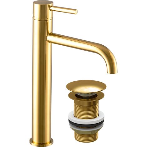 MITIGEUR DE LAVABO GOLD HIGH KIVO SALLE DE BAIN CLICK PLUG SANS TROP-PLEIN (1/5)