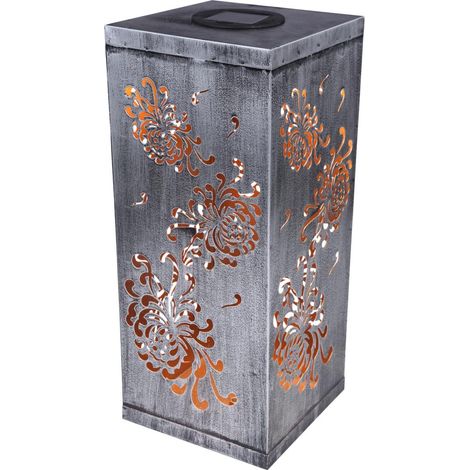 Solarleuchte Metall silberfarben antik, Tischleuchte mit Dekorstanzungen, IP44,