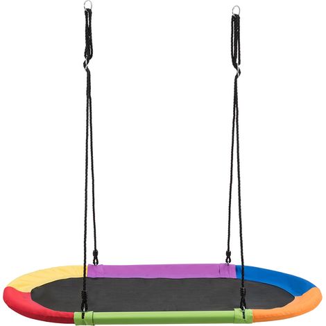 Balançoire nid d'oiseau ovale 150 cm à suspendre hauteur réglable 100-160cm corde multi-plis charge 150kg multicolor 200000180 (1/5)