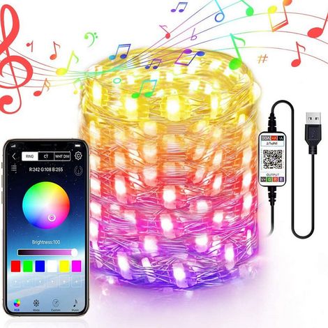 Guirlande Lumineuse Led - 5 M - 50 Ampoules - Fil de Cuivre - Étanche IP65 - Contrôle par Application Mobile et Télécommande - Pour Arbre de Noël (1/2)