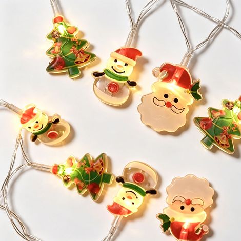 Guirlande LED de Noël à piles 3 m 20 lampes, pendentifs 3 motifs Noël : bonhomme de neige, sapin, Père Noël, ambiance chaleureuse pour maison, Blanc chaud (1/5)
