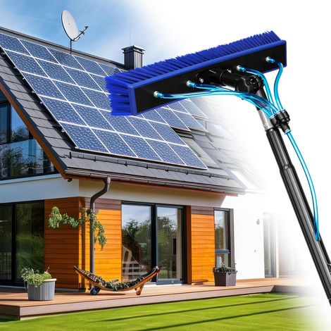Brosse de Nettoyage de Panneau Solaire 8 mètres, Brosse à Eau Propre avec 4 Buses, doseur de Savon, pour Nettoyage Panneaux Solaires, Vitres, Mur (8M) (1/5)