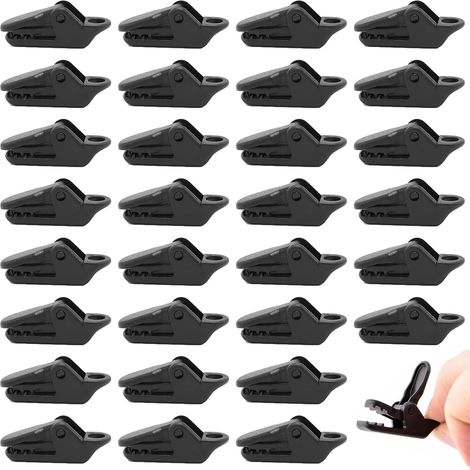 Lot de 30 Pince Serre Joint de Tente Design Crocodile, Attache Bâche Haute Résistance Antivent pour Camping, Jardin et Activités de Plein Air, Pince Crocodile en Plastique Robuste - Noir (1/5)