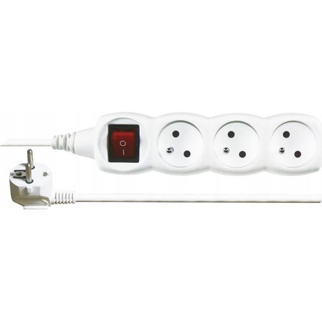 Rallonge avec interrupteur, 3 prises, 2 m, H05VV-F 3G1, blanche, P1312