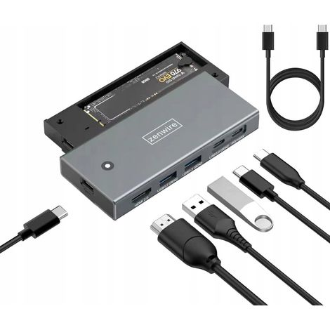 Box esterno HUB per SSD M2 NVMe PCIe SATA NGFF, USB-C 3.2, HDMI 2.0, adattatore M.2 10GBps, Power Delivery 100W, Zenwire MC501