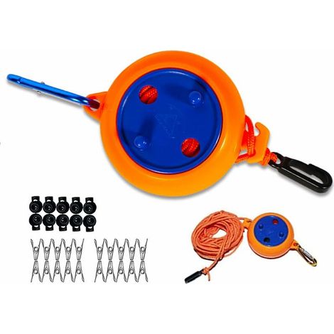 Corde à Linge Rétractable, Corde à Linge Portable Camping 8m, Corde à Linge Exterieur, avec Boucle de Fixation Stable + Clip, pour Camping Intérieur Extérieur (1/5)