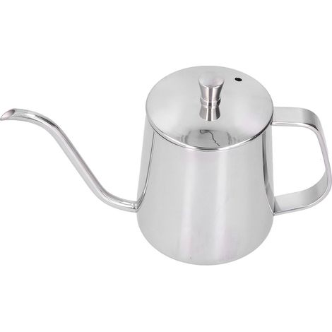 Wasserkocher aus Edelstahl 304 (350 ml) mit Ausguss, antihaftbeschichteter Teflon-Kaffeebereiter, silberfarben mit Deckel (1/5)