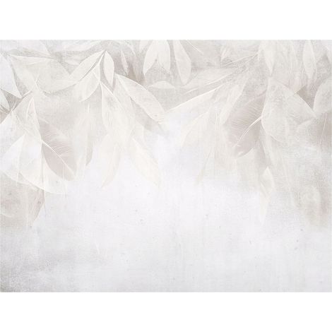 Papier peint avec motif de feuilles grises et de béton, décoration murale moderne – 150 x 105 cm Wallarena (1/4)
