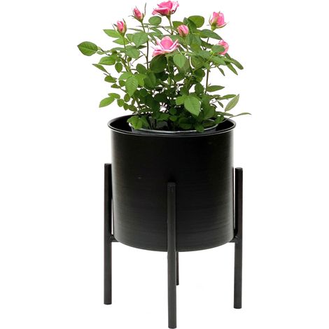 DanDiBo Blumenhocker mit Topf Metall Schwarz 32 cm Blumenständer 96153 Blumensäule Modern Pflanzenständer Pflanzenhocker (1/5)