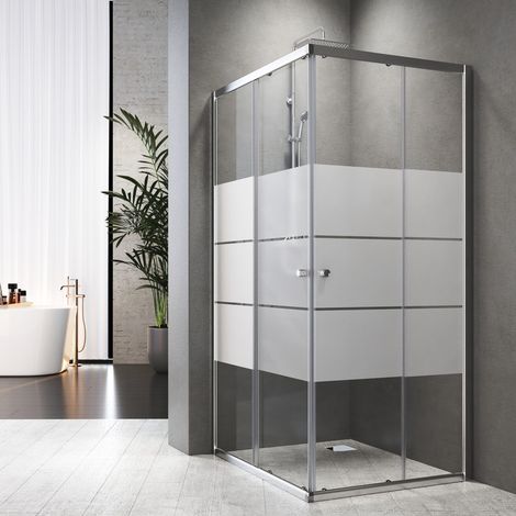 WDWRITTI Duschkabine 75x90 cm Eckeinstieg Schiebetür, Duschkabine 90x75 cm Eckeinstieg Duschabtrennung mit 6mm ESG Sicherheitsglas Glas Duschwand Höhe: 185cm