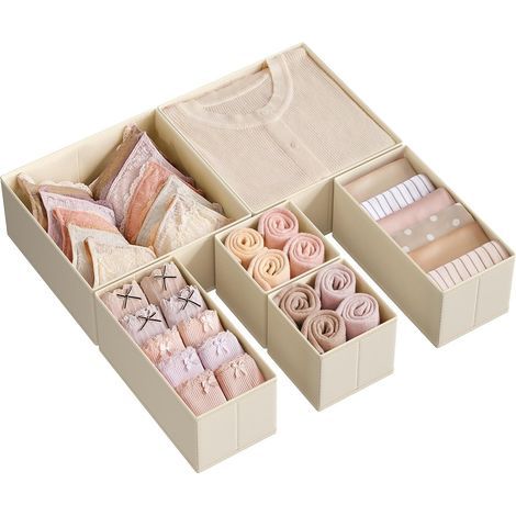 Organisateur de Tiroir, Rangement pour Sous-vêtements,Lot de 6 Boîte de Rangement pour Sous-vêtements, Lot de 6, pour Chaussettes, Soutiens-gorge, Culottes, Cravates, Beige Sable RDZ006Y01 (1/5)
