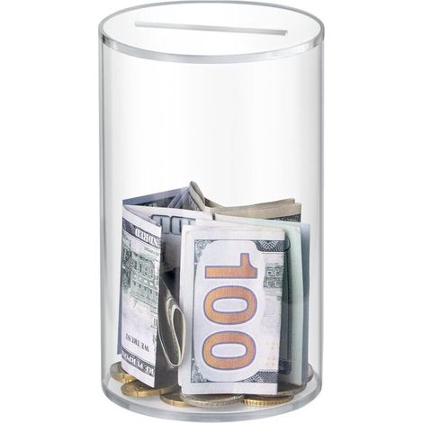Transparentes Acryl-Sparschwein für Erwachsene, muss zum Öffnen aufgebrochen werden, durchsichtiges Acryl-Sparschwein, kann kein echtes Geld aufnehmen (6 Zoll H x 3,54 Zoll D)