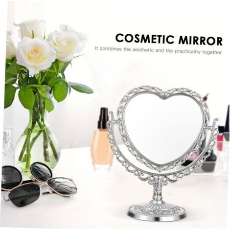 Miroir De Courtoisie - Miroir Double Face Rotatif - Pour Maquillage Et Coiffure - Bureau De Coiffeuse Blanc - 1 Pièce (1/5)
