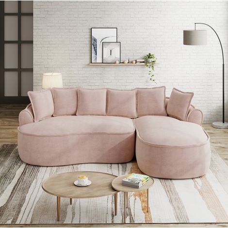 Canapé d'angle modulable sans armature en chenille rose avec grande méridienne (1/5)