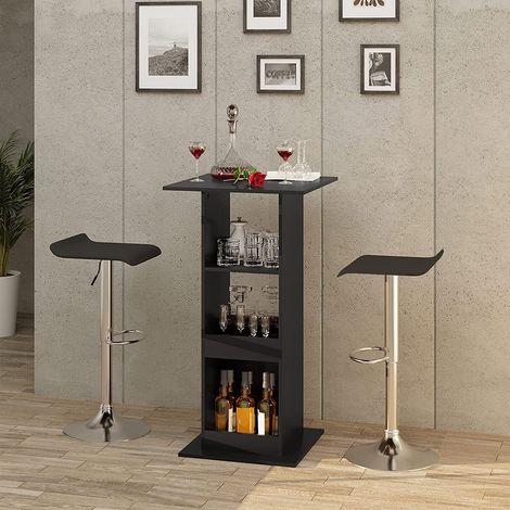 WOLTU Bartisch Bistrotisch Stehtisch Küchentisch Tresentisch Thekentisch, eckiger Tisch mit 3 Regalfächern, für Bar Küche Wohnzimmer, aus Holzwerkstoff, Tischhöhe 112 cm, Schwarz