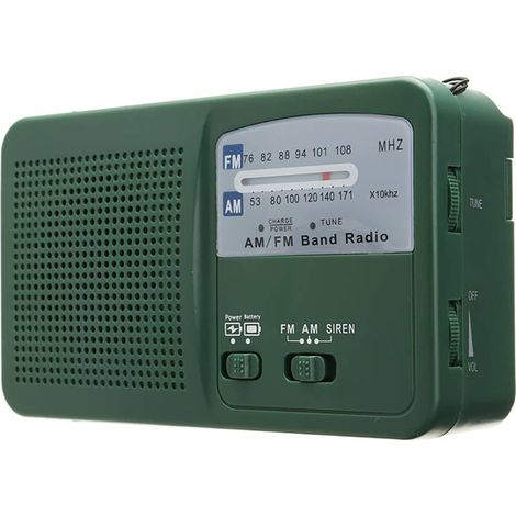 Yue Xing Hui Solarbetriebenes Handkurbel-Notfallradio mit AM/FM-Empfang, LED-Licht, USB-Ladegerät und Sirene, Grün (1/5)