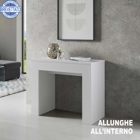 Consolle allungabile 90x49/307 cm Extra bianco frassino allunghe interne (1/5)