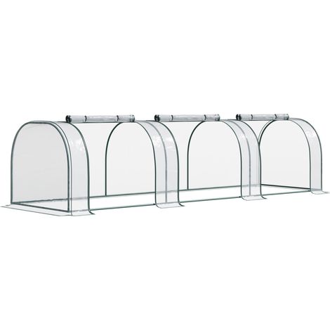 Serra tunnel in PVC trasparente 350 x 100 x 80 cm con porta e telaio in acciaio verde (1/5)