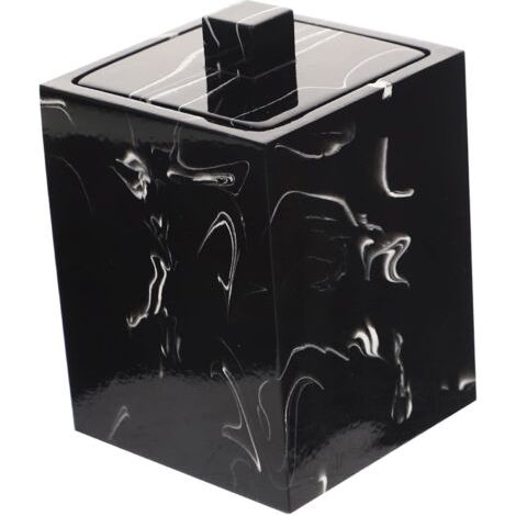 QORVA-Boîte de Rangement Coton Tiges Compacte Motif Marbre Noir Organisateur Portable pour et Cure Dents Petite Boîte Pratique pour Salle de Bain et Voyage