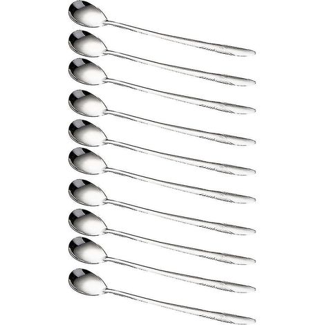 Set mit 10 Edelstahllöffeln mit langen Griffen für Kaffee, Eiscreme, Dessert und Tee - (1/5)