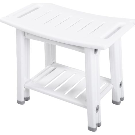 GARRYFIZH Banc de douche HDPS avec rangement 2 étages - Poignées doubles et patins antidérapants - Chaise étanche pour salle de bains, facile à monter (Blanc) (1/5)