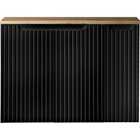 Waschtisch-Unterschrank 80cm, in schwarz mit Eiche, NEWPORT-56-BLACK (1/5)
