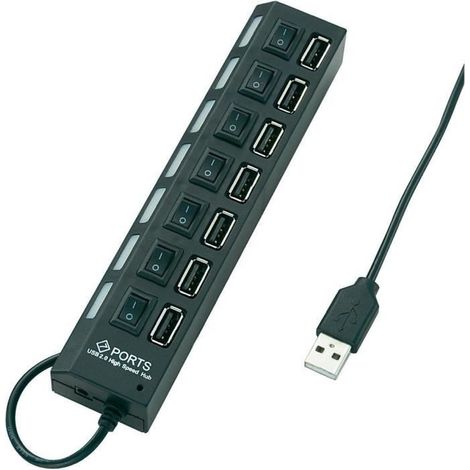 Hub USB - Conrad - 7 ports - commutation séparée - LED - noir-Ywey