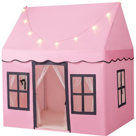 COSTWAY Kids Play Tent Indoor Kids Playhouse with Star Lights-Pink (1/5)