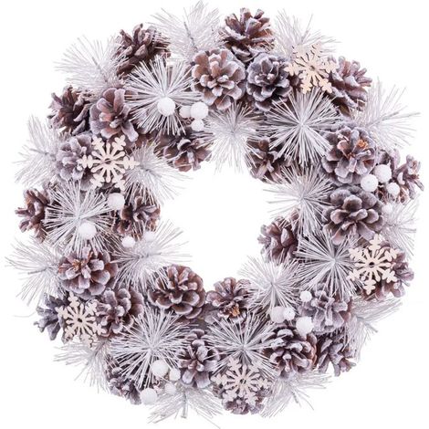 Couronne de l'Avent enneigée pommes de pin décoration Noël - 35cm (1/3)