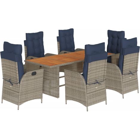 7 Piece Garden Dining Set with Cushions Grey Poly Rattan vidaXL (1/5)