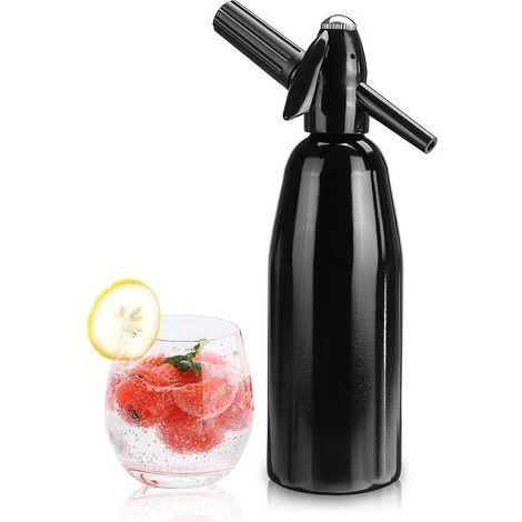 Siphon à soda portable de 1 L – Machine à soda en aluminium pour faire soi-même de l'eau gazeuse gazeuse, kit de bouteille d'eau gazeuse nostalgique pour rafraîchir Seltzer, cocktails, jus et boissons (1/5)