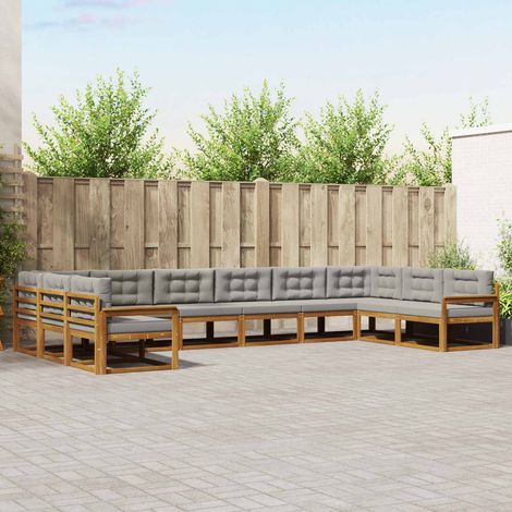 Outdoor-Sofagarnitur mit Kissen 10 pcs Natürlich und Hellgrau